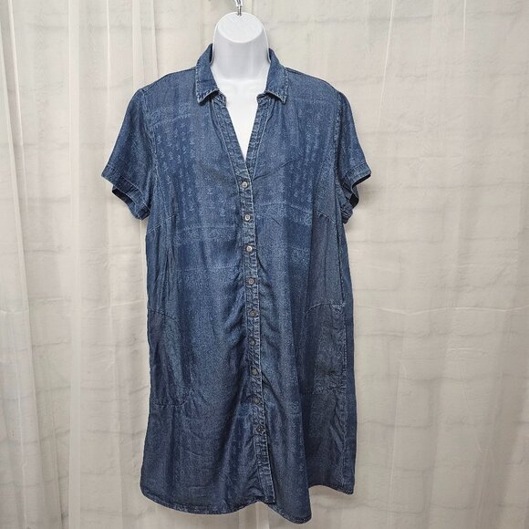 J. Jill Blue Floral Paisley Chambray Dress Boho Casual Festival LP - Picture 1 of 12